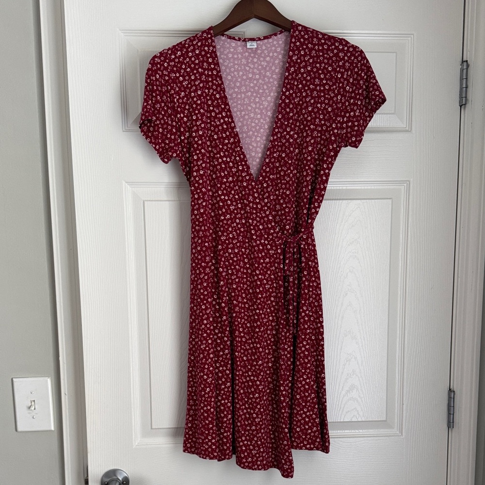 Old Navy Red Floral Wrap Dress